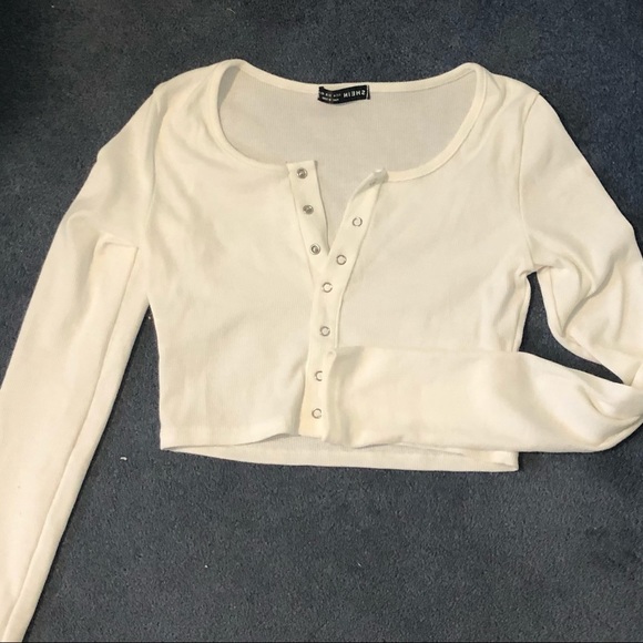 NWOT 2 Cropped Button Ribbed Long Sleeve Scoop Neck Tops - Picture 7 of 9